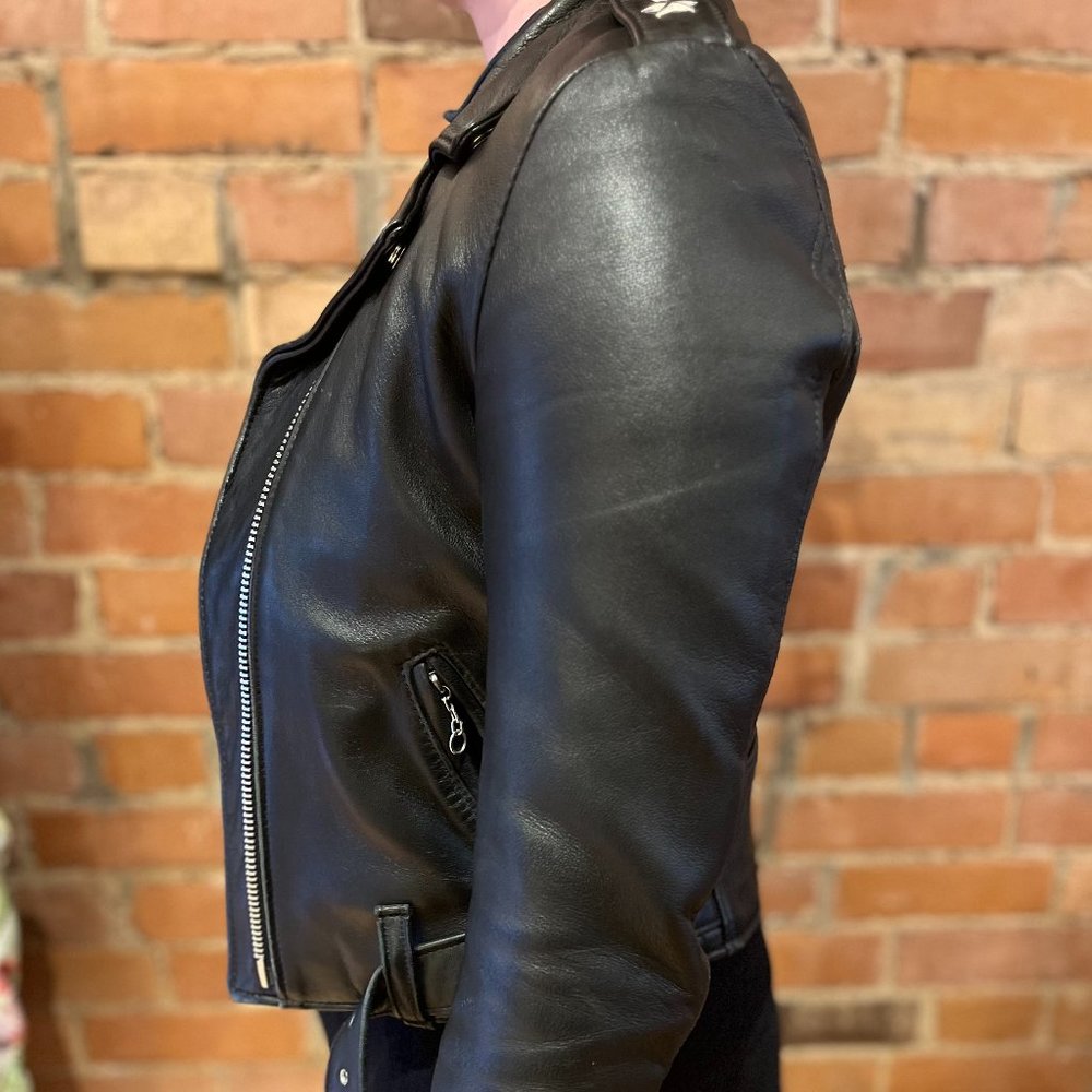 Schott NYC Lambskin Leather Women's Cropped Perfecto® Jacket, Size M, Black - Picture 8 of 8